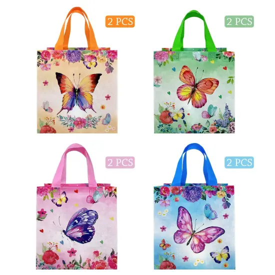 Wrapables Non-Woven Reusable Gift Bags with Handles for Parties, Birthdays, Favors and Treats (Set of 8) Butterflies {6}