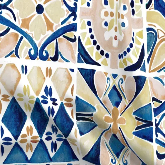 Various Fabrics by the Yard or Fat Quarter Blue Geometric Watercolor Painting Italy Rustic Tuscany Mediterranean Watercolour Italian Villa Tiles Large Scale Custom Printed Fabric by Spoonflower {5}