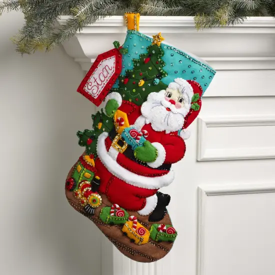 Bucilla Felt Stocking Applique Kit 18" Long-Toy Train Santa {3}
