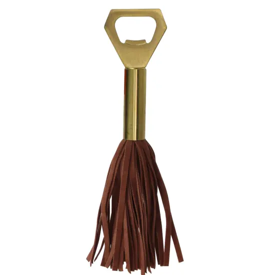 Wild Eye 7.5" Gold and Brown Vegan Leather Tasseled Metal Bottle Opener {1}