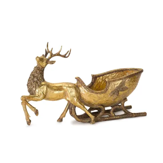 Contemporary Home Living 19" Gold Christmas Deer with Sleigh Table Top Figurine {1}
