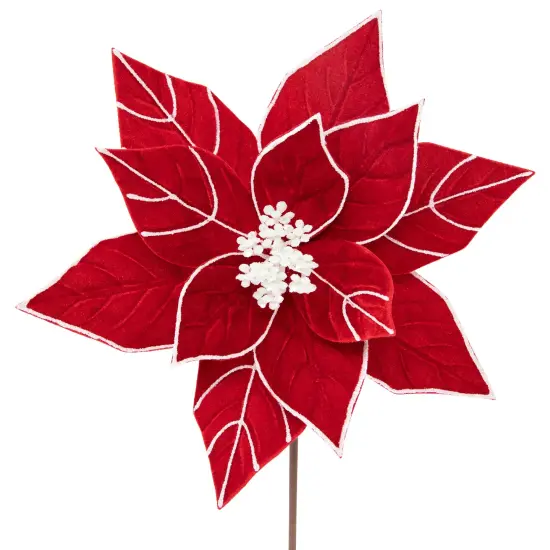 Northlight 20" Red and White Velvet Glittered Poinsettia Christmas Stem Spray {4}