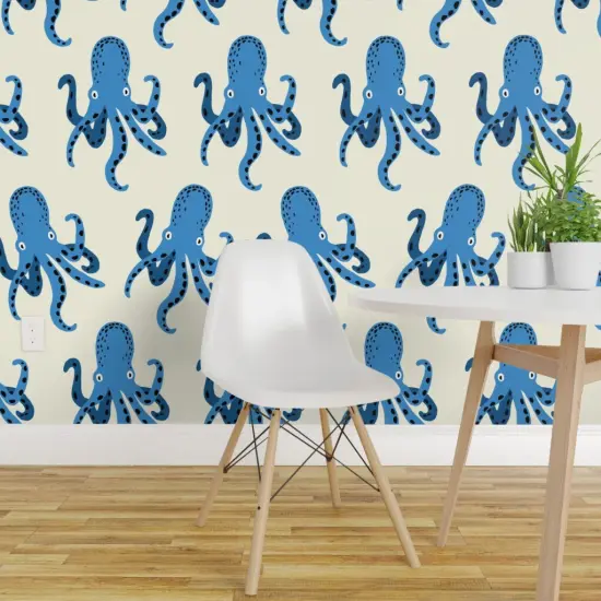 Peel & Stick Wallpaper 2FT Wide Whimsical Octopi Large Scale Coastal Nautical Beach Vacation Sea Life Custom Removable Wallpaper by Spoonflower {1}