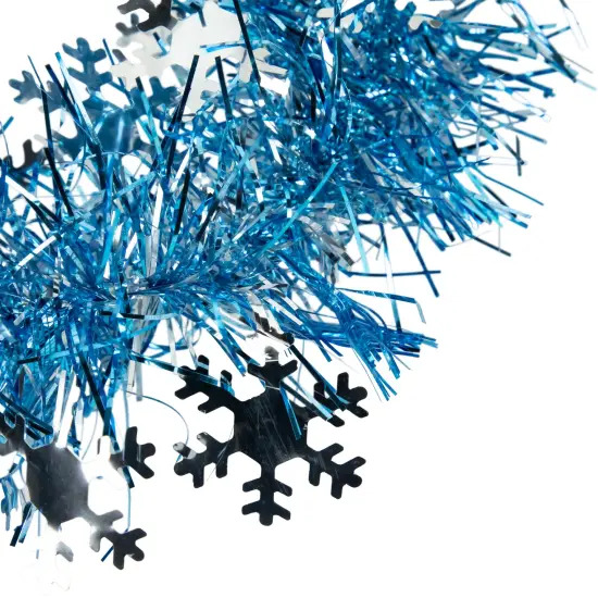 Northlight Tinsel with Snowflakes Artificial Christmas Garland - 12' x 3" - Blue and Silver - Unlit {6}