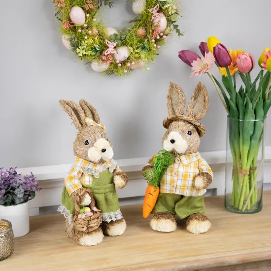 Northlight Rustic Boy Rabbit with Carrot Standing Easter Figure - 13.75" - Brown and Yellow {4}