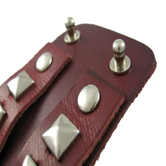 Brown Leather Double Chrome O Ring Wristband Bracelet {5}