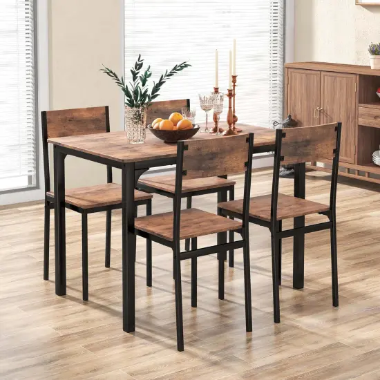 Costway 5 Piece Dining Table Set Industrial Style Kitchen Table & Chairs for 4 Brown {4}