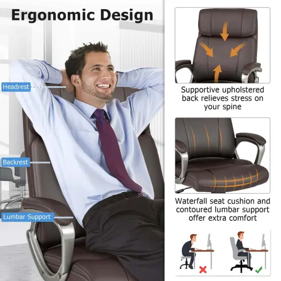 Costway Ergonomic Office Chair PU Leather Executive Swivel with Upholstered Armrests Brown {6}