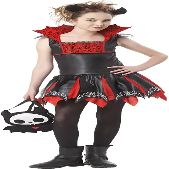 Skelanimals Girl's Red and Black Diego The Bat Halloween Costume - Medium {1}