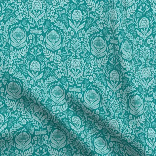 Various Fabrics by the Yard or Fat Quarter Teal Floral Victorian Whimsical Dragonflies Art And Crafts Maximalist Botanical Nouveau Carnation Chrysanthemum Large Scale Custom Printed Fabric by Spoonflower {5}