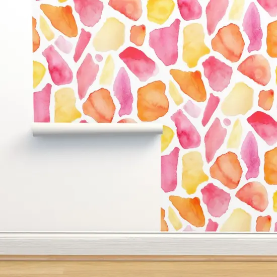 Peel & Stick Wallpaper 2FT Wide Watercolor Pink Orange Yellow Bright Whimsical Animal Print Custom Removable Wallpaper by Spoonflower {2}