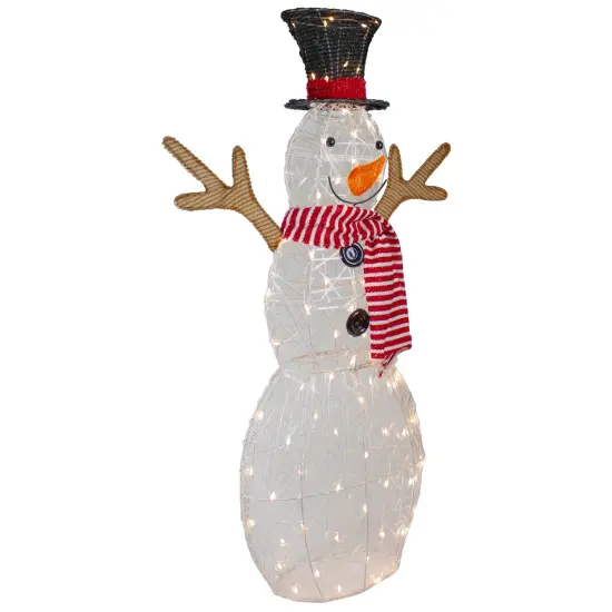Northlight 48" LED Lighted Snowman with Top Hat and Red Scarf Outdoor Christmas Decoration White {5}