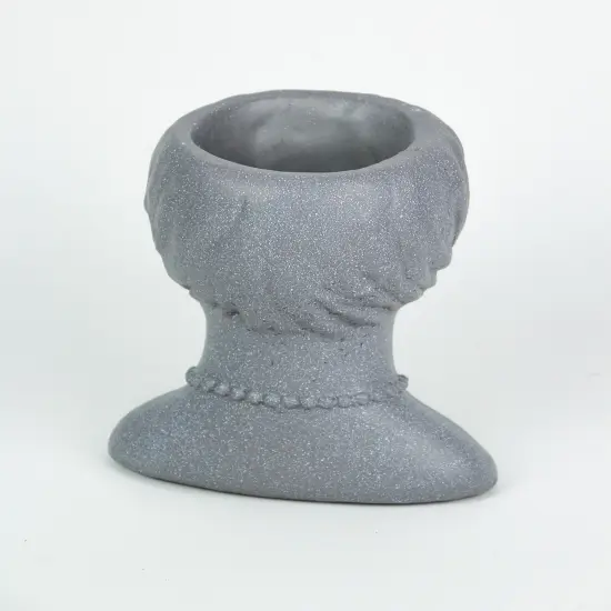 Roaring 20's Flapper Lady Gray Concrete Head Mini Planter 6 Inches Tall {3}