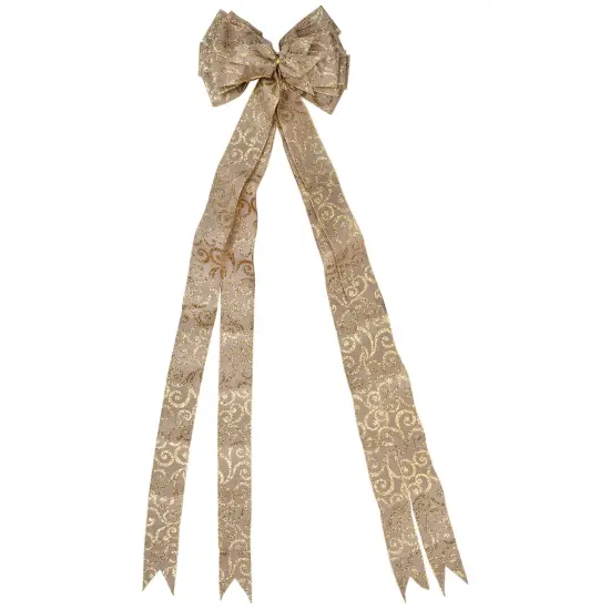 Northlight 48" x 10" Burlap and Gold Scroll 16 Loop Christmas Bow Decoration Brown {1}