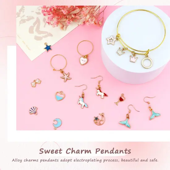 60PCS Assorted Gold Plated Enamel Animal Moon Star Fruit Charm Pendant DIY for Necklace Bracelet Jewelry Making and Crafting {5}