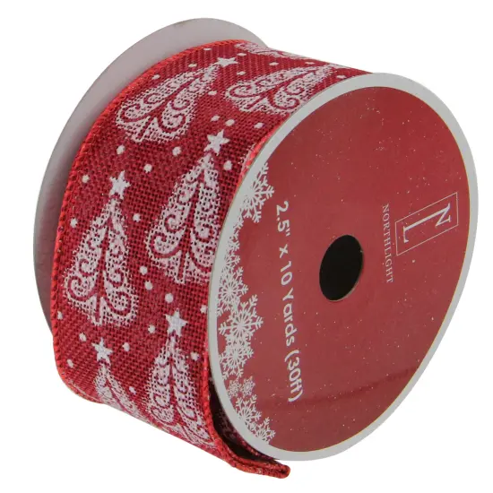 Northlight Pack of 12 Cranberry Red and White Trees Wired Christmas Craft Ribbon 2.5 x 120 Yards {5}