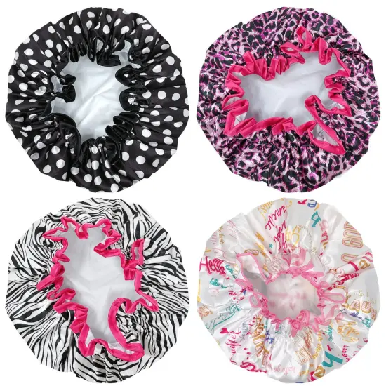 Wrapables Stylish Double Layer Waterproof Shower Caps (Set of 4) Animal Dots {2}