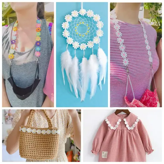 Colorful Daisy Flower Lace Trim Knitting Wedding Embroidered DIY Handmade Patchwork Ribbon Sewing Supplies Crafts 2.5CM Wide 7Yards/Lot {5}