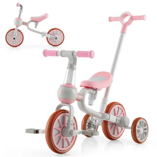 Costway 4 in 1 Kids Tricycles withPush Handle & Training Wheels Baby Balance Bike Navy/Pink {8}