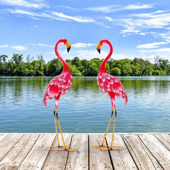 Costway 2-Piece Metal Crane/Flamingo Garden Statue Sculpture Set Outdoor Yard Lawn Decoration {5}