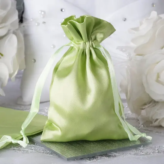 60 pcs 4x6 Satin Favor Drawstring Bags Apple green {3}