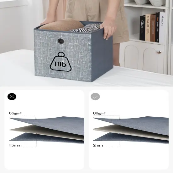 6 Pieces Storage Cubes, 11.8-Inch Foldable Cube Storage Bin with Handles,Cube Storage Baskets for Organizing, Closet Organizers for Shelves, Bookcase, Grey SC07030W {6}