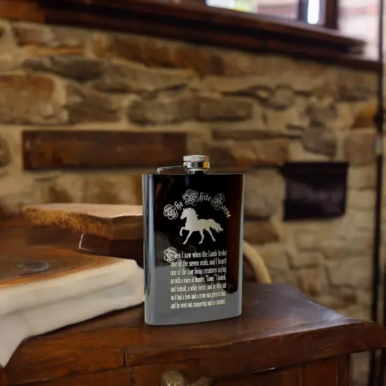 8oz BLACK The White Horse Four Horsemen of the Apocalypse Flask {5}