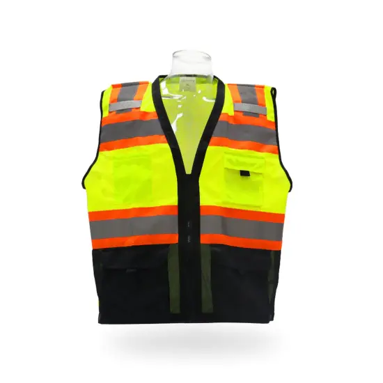 Contrast High Visibility Safety Vest with Pockets Reflective Zipper Front Polyester | RADYAN&reg; Safety orange/ black {4}