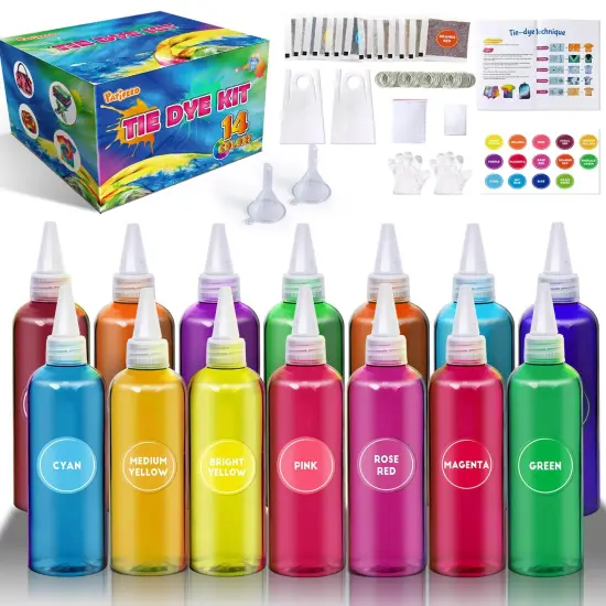 Tie Dye Kit 14 Colors Tie Dye Kit for Large Groups, Christmas Colors Tie Dye for Kids, Non Toxic Permanent Fabric Dye Summer Activities for Kids, Adults, Large Groups, Handmade Party {1}