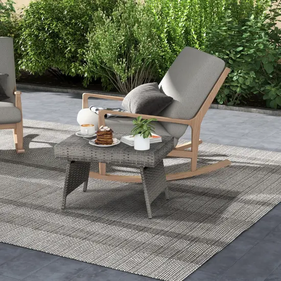 Costway Patio Folding Rattan Wicker Side Table End Coffee Table Portable Garden Mix Grey {4}