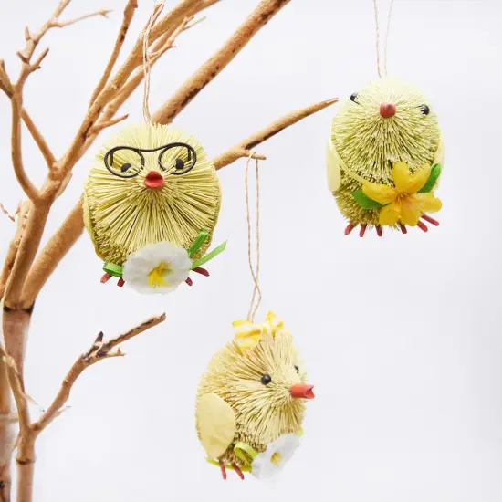 Chick Bottle Brush Ornament Set of 3 Decor {3}