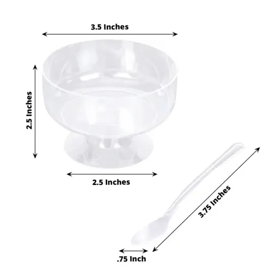 24 Clear 6 oz Disposable Footed Plastic Dessert CUPS SPOONS {2}