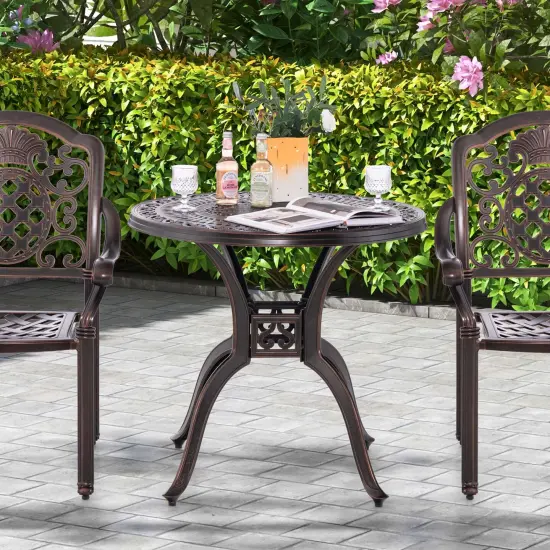 Costway 31.5" Cast Aluminum Table Patio Round Dining Table with 2" Umbrella Hole {2}