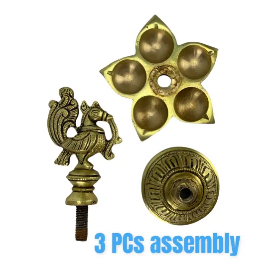 Peacock Deepam Brass Finish Diya Annam Deepak Samai Oil Lamp with Base Indian Festival Diwali Diya Hindu Puja Religious Home Decor Pooja Lamp Indian Housewarming Wedding Return Gift {6}