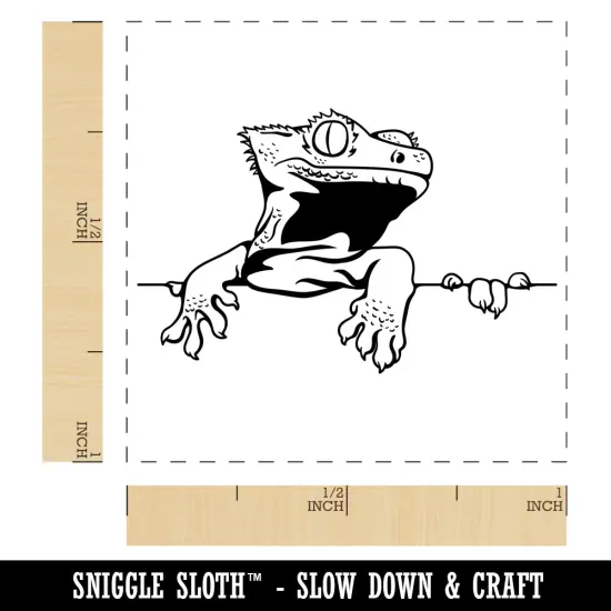 Crested Gecko on Ledge Lizard Self-Inking Rubber Stamp Ink Stamper Lime Green {1}