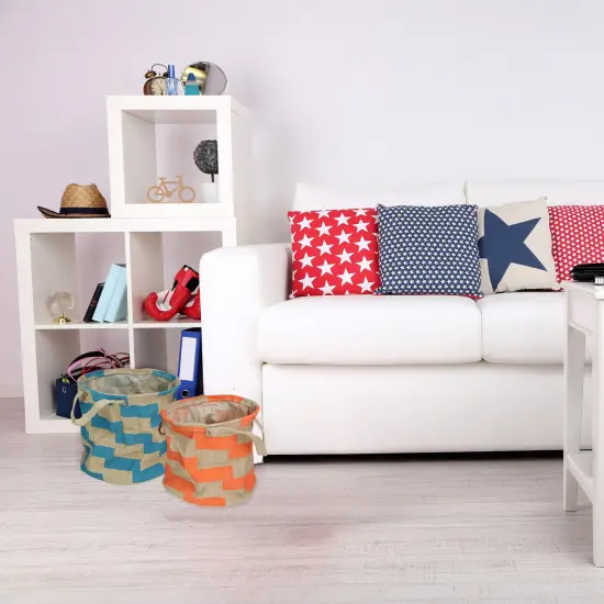 Avon Set of 2 Orange and Teal Burlap Baskets With Handles 12" {3}