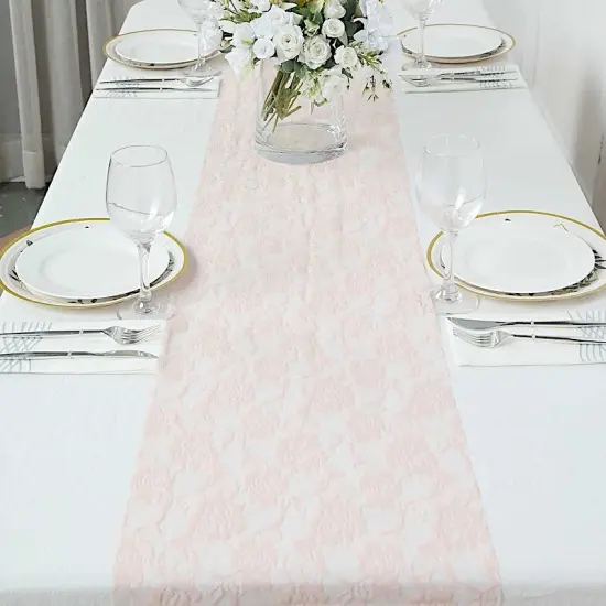 12x108 in Rose Floral Lace TABLE RUNNER Blush {1}
