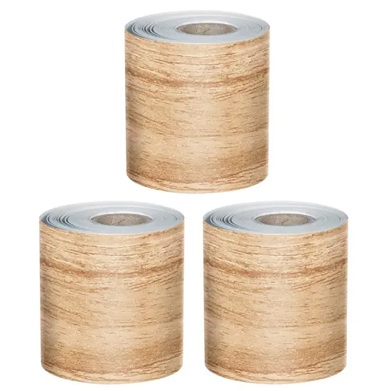 Grow Together Light Wood Grain Rolled Straight Bulletin Board Borders, 65 Feet Per Roll, Pack of 3 {1}