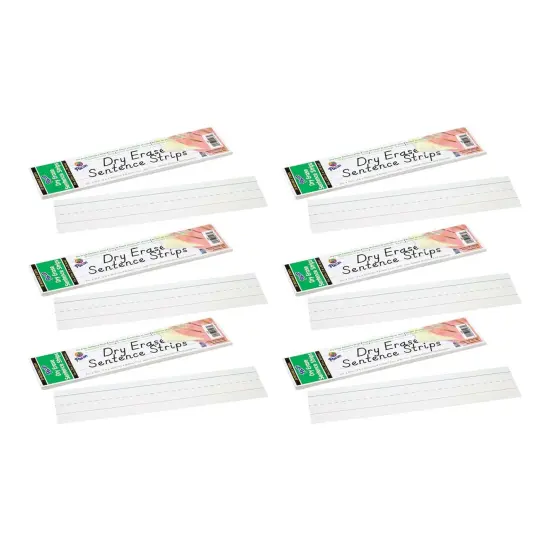 Dry Erase Sentence Strips, White, 1-1/2" X 3/4" Ruled, 3" x 12", 30 Per Pack, 6 Packs {1}