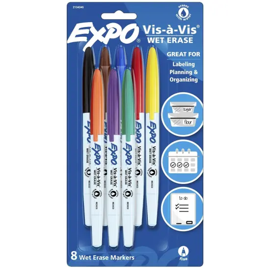 Vis-&agrave;-Vis Wet Erase Marker Set, 8 Colors, Fine Tip {1}