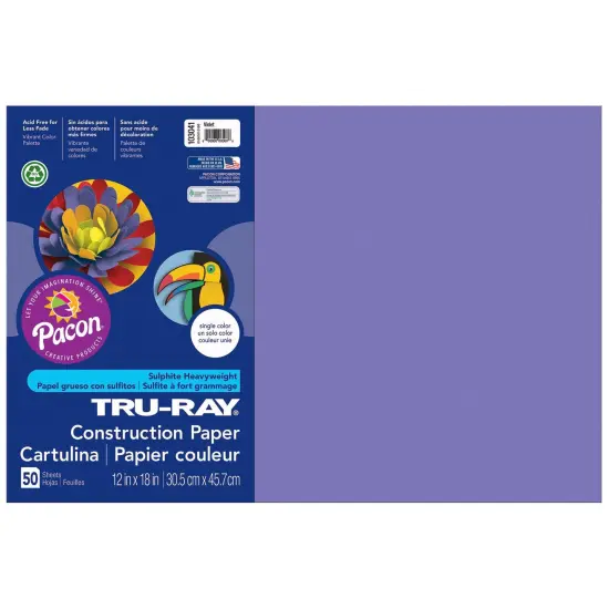 Construction Paper, Violet, 12" x 18", 50 Sheets Per Pack, 3 Packs {2}