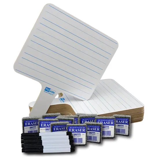 Two-Sided Rectangular Dry Erase Writing Paddles, Pens, and Erasers, Class Pack of 12 {1}