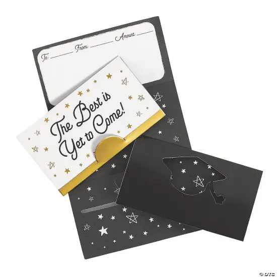 4" x 2 1/2" Graduation Black Cardstock Gift Card Holders - 12 Pc. {1}