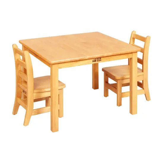 24in x 24in Square Hardwood Table with 20in Legs and Two 10in Chairs, Kids Furniture {1}