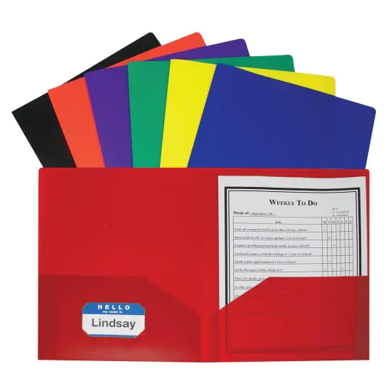 Two-Pocket Heavyweight Poly Portfolio Folder, Assorted Primary Colors, Pack of 36 {1}