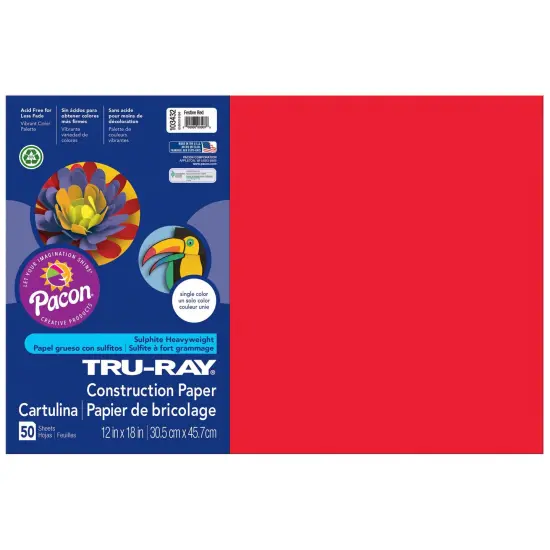 Construction Paper, Festive Red, 12" x 18", 50 Sheets Per Pack, 5 Packs {2}