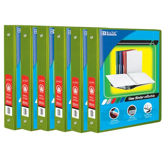 3-Ring View Binder with 2 Pockets, 1", Lime Green, Pack of 6 {1}