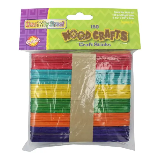 Regular Craft Sticks, Bright Hues Assorted, 4 1/2" x 3/8" x 2mm, 150 Per Pack, 12 Packs {2}