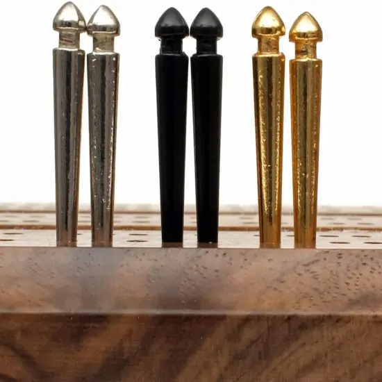WE Games Premium Tapered Easy Grip Cribbage Pegs - Set of 90 (Brass, Chrome, Black Metal) {2}