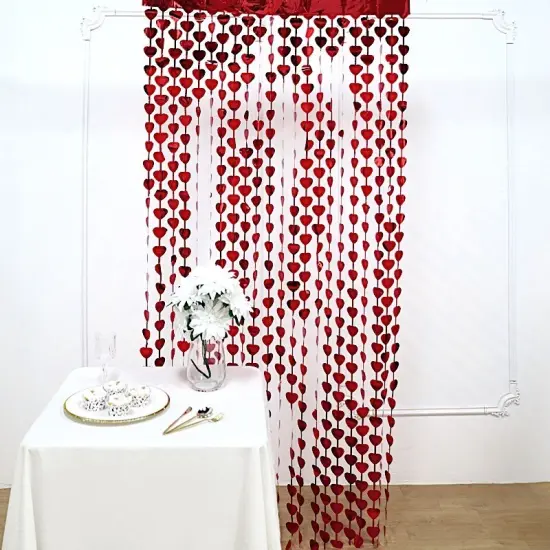 3 ft x 6.5 ft Metallic Heart Foil Tassels Red {4}